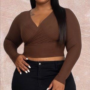 PlusSize Long Sleeve Crop Top